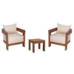 LOUNGE ΣΕΤ FB910960 ΤΡΑΠΕΖΑΚΙ & 2 ΠΟΛΥΘΡΟΝΕΣ--ΞΥΛΟ TEAK--ΜΠΕΖ ΜΑΞΙΛΑΡΙΑ