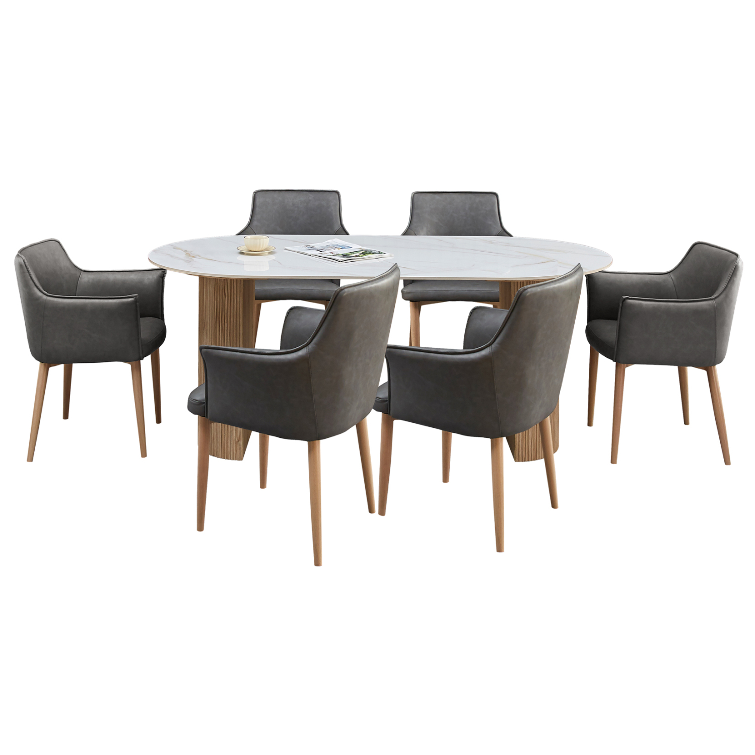 ΣΕΤ ΤΡΑΠΕΖΑΡΙΑΣ 7ΤΜΧ FB921360 ΚΕΡΑΜΙΚΟ TOP/MDF ΠΟΔΙΑ--PU ΓΚΡΙ/ΜΕΤΑΛ.ΠΟΔΙΑ