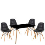 Σετ Τραπεζαρία (4+1) ArteLibre OWLET Μαύρο/Φυσικό PVC/Ξύλο/MDF 120x80x74cm