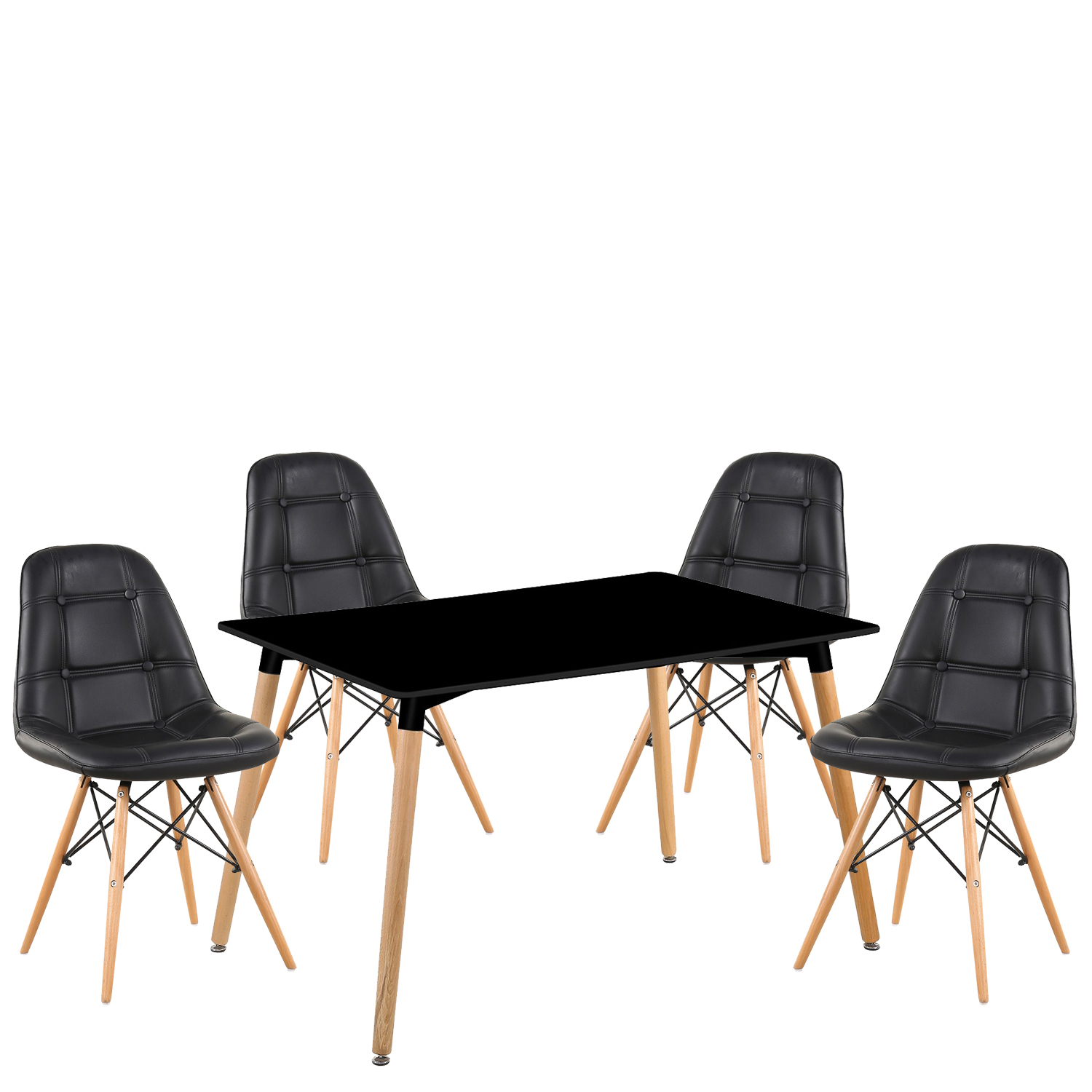 Σετ Τραπεζαρία (4+1) ArteLibre OWLET Μαύρο/Φυσικό PVC/Ξύλο/MDF 120x80x74cm