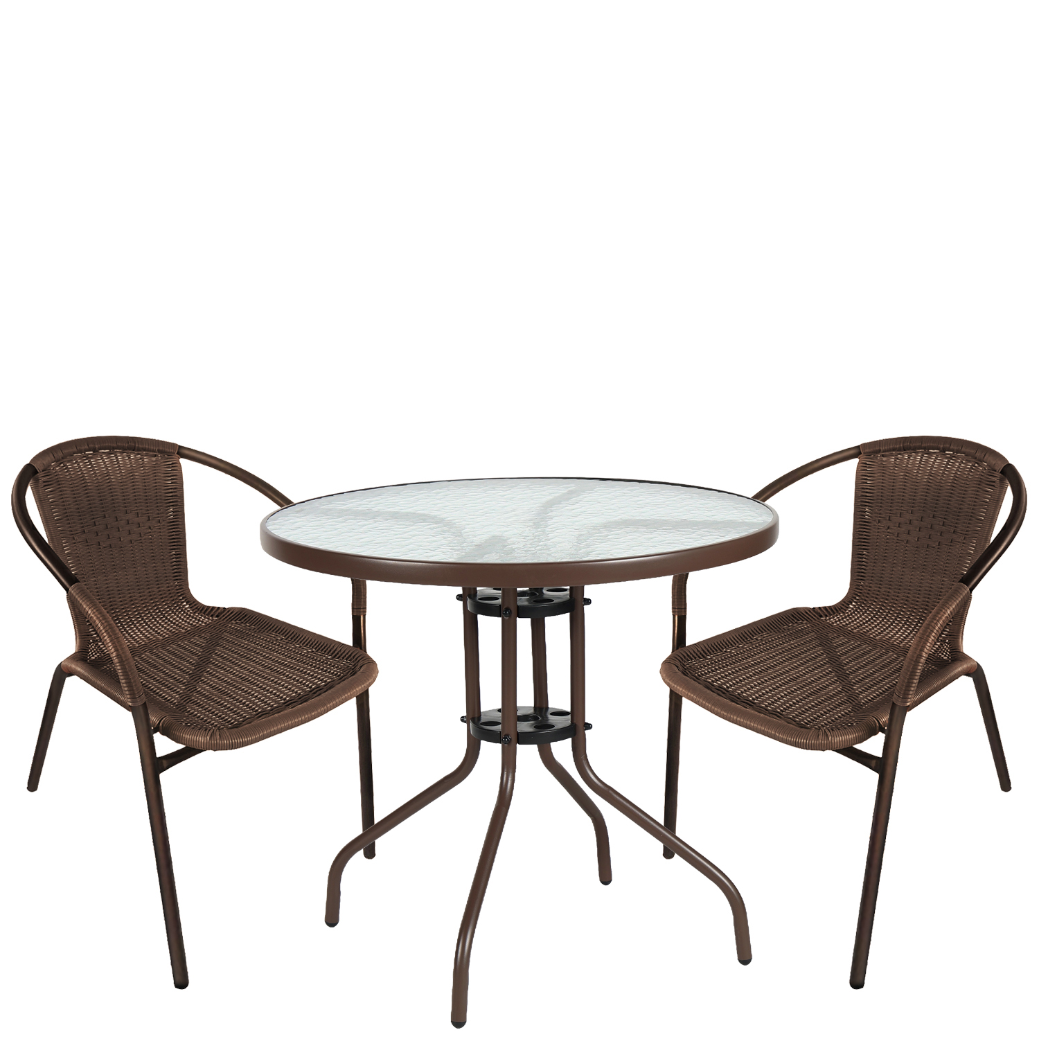 Σετ Τραπεζαρία Κήπου ArteLibre EARTH Καφέ Rattan/Γυαλί/Μέταλλο Με 2 Πολυθρόνες 14990527
