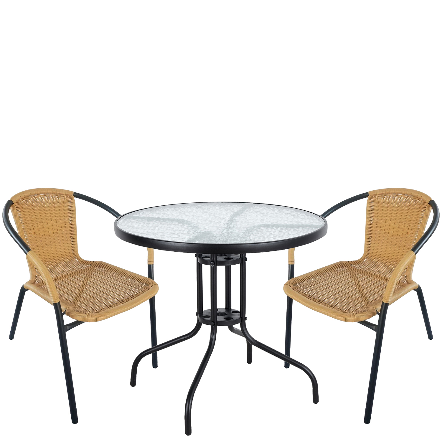 Σετ Τραπεζαρία Κήπου ArteLibre EARTH Μαύρο/Μπεζ Rattan/Γυαλί/Μέταλλο Με 2 Πολυθρόνες 14990489