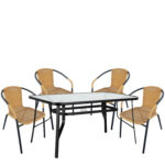 Σετ Τραπεζαρία Κήπου ArteLibre SUN Μαύρο/Μπεζ Rattan/Γυαλί/Μέταλλο Με 4 Πολυθρόνες 14990536