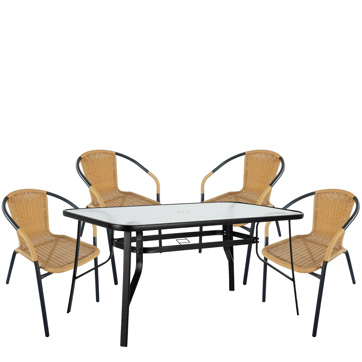 Σετ Τραπεζαρία Κήπου ArteLibre SUN Μαύρο/Μπεζ Rattan/Γυαλί/Μέταλλο Με 4 Πολυθρόνες 14990536