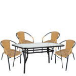 Σετ Τραπεζαρία Κήπου ArteLibre SUN Μαύρο/Μπεζ Rattan/Γυαλί/Μέταλλο Με 4 Πολυθρόνες 14990537