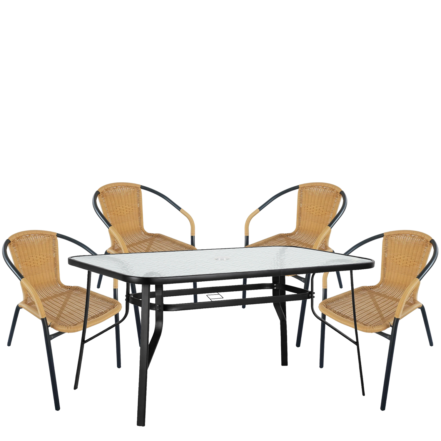 Σετ Τραπεζαρία Κήπου ArteLibre SUN Μαύρο/Μπεζ Rattan/Γυαλί/Μέταλλο Με 4 Πολυθρόνες 14990537