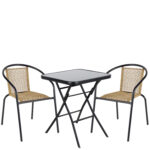 Σετ Τραπεζαρία Κήπου ArteLibre TAURUS Μαύρο/Φυσικό Rattan/Γυαλί/Μέταλλο Με 2 Πολυθρόνες 14990518
