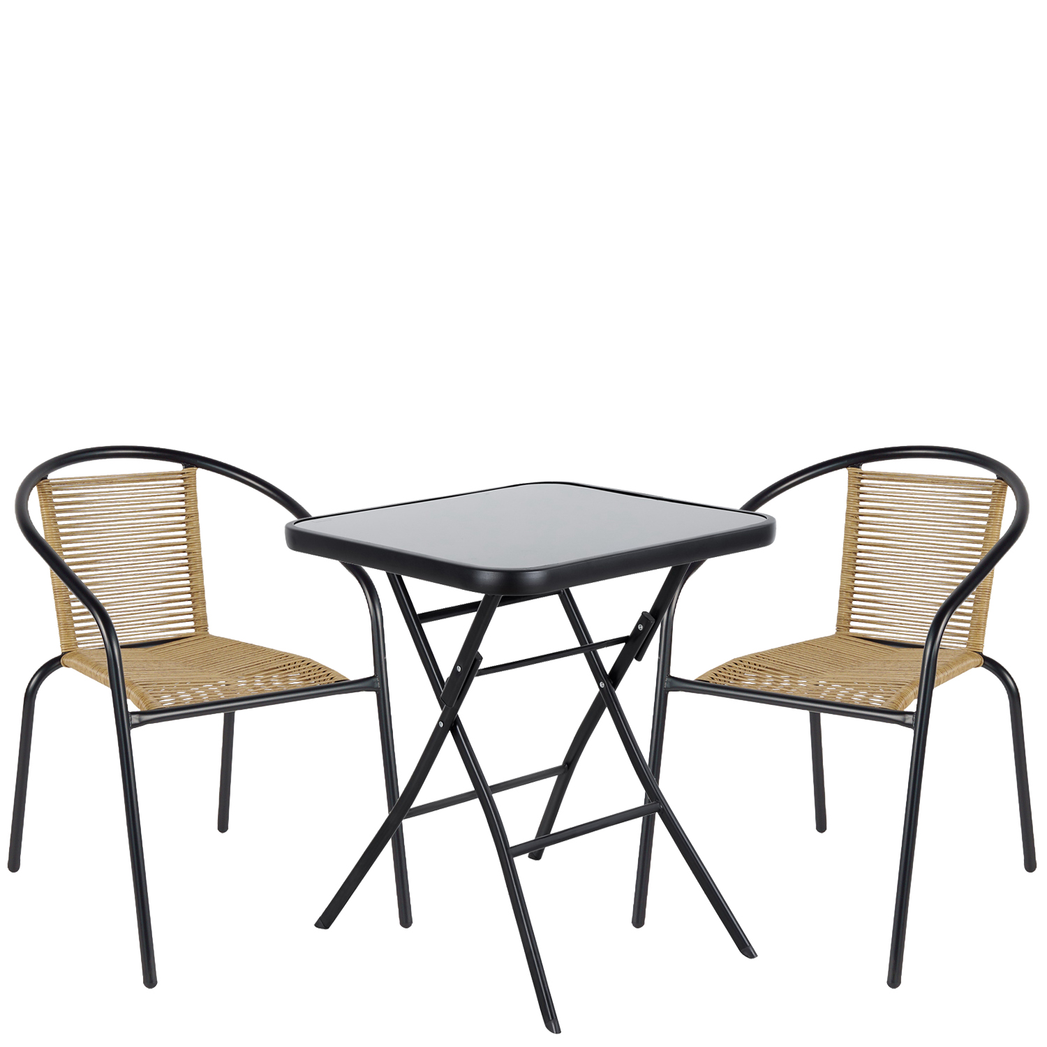 Σετ Τραπεζαρία Κήπου ArteLibre TAURUS Μαύρο/Φυσικό Rattan/Γυαλί/Μέταλλο Με 2 Πολυθρόνες 14990518