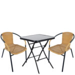 Σετ Τραπεζαρία Κήπου ArteLibre TAURUS Μαύρο/Μπεζ Rattan/Γυαλί/Μέταλλο Με 2 Πολυθρόνες 14990488