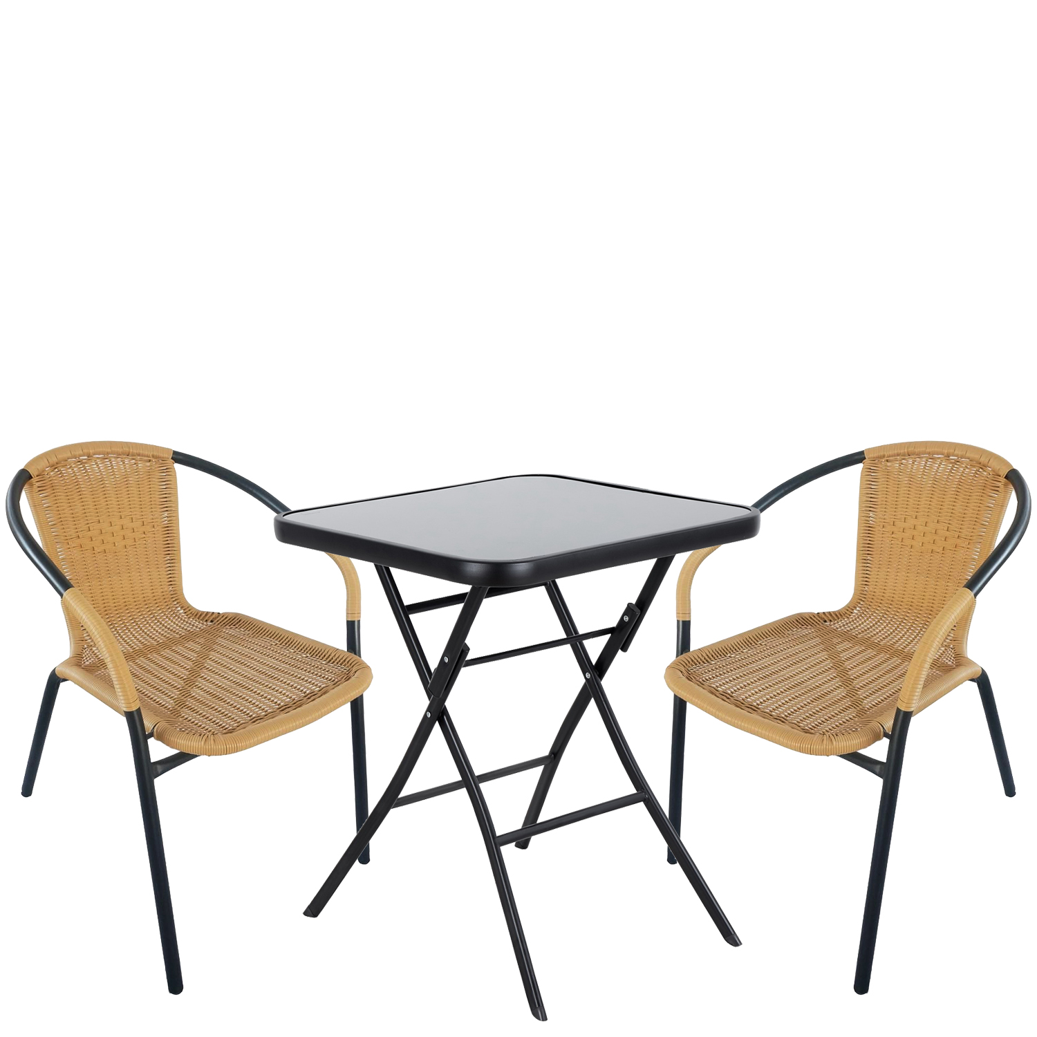Σετ Τραπεζαρία Κήπου ArteLibre TAURUS Μαύρο/Μπεζ Rattan/Γυαλί/Μέταλλο Με 2 Πολυθρόνες 14990488