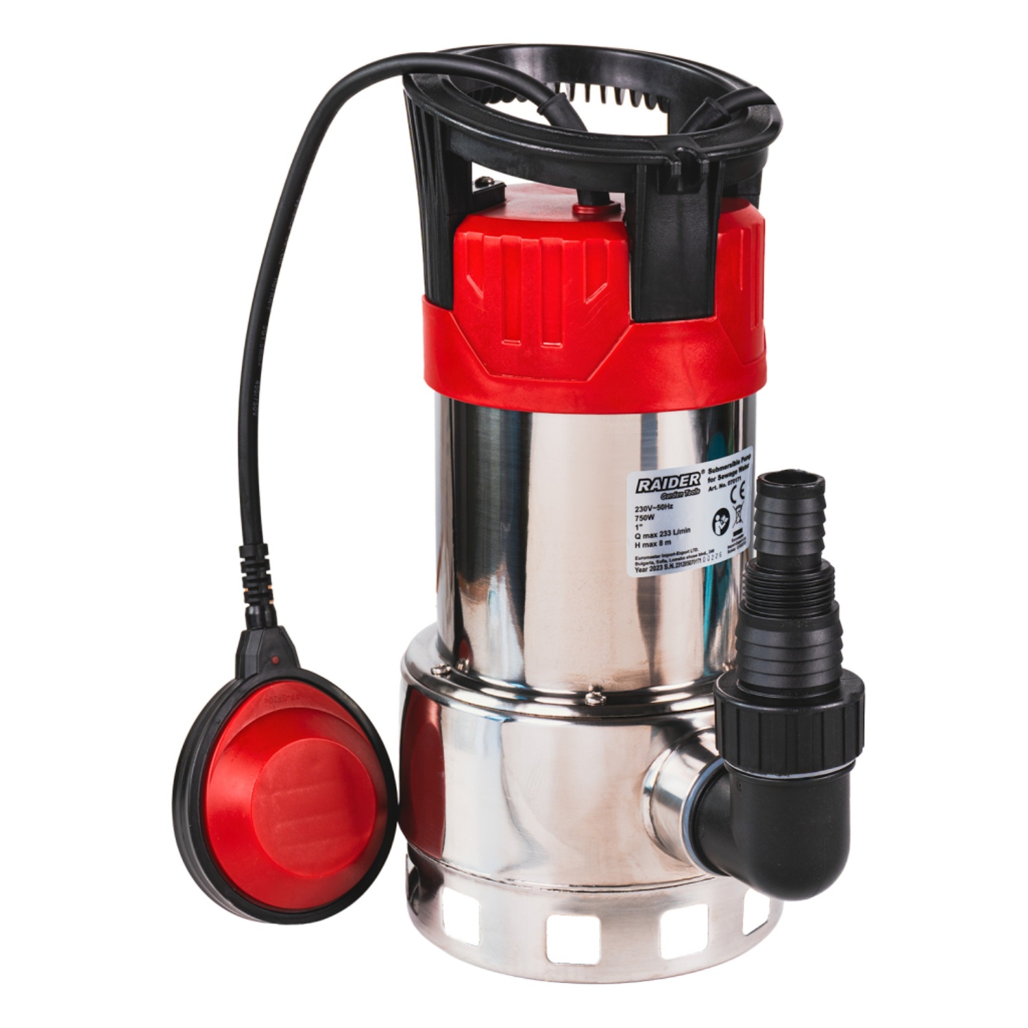 RAIDER Αντλία υποβρύχια ακαθάρτων inox RD-WP64 750W 1"max 233L/min 8m 070171