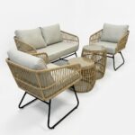 Σαλόνι Ria σετ 5τμχ rattan μπεζ-μέταλλο