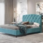 Κρεβάτι διπλό "BED1" από ύφασμα σε χρώμα μπλε 160x200
