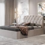 Κρεβάτι διπλό "BED2" με στρώμα από ύφασμα σε χρώμα γκρι 160x200