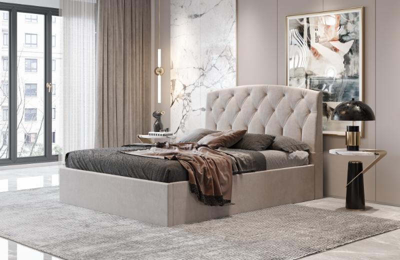 Κρεβάτι διπλό "BED2" με στρώμα από ύφασμα σε χρώμα γκρι 160x200