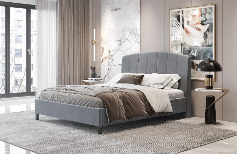 Κρεβάτι διπλό "BED5" με στρώμα από ύφασμα σε χρώμα ανθρακί 160x200
