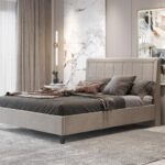 Κρεβάτι διπλό "BED9" με στρώμα από ύφασμα σε χρώμα taupe 160x200