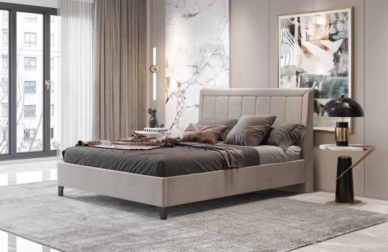 Κρεβάτι διπλό "BED9" με στρώμα από ύφασμα σε χρώμα taupe 160x200