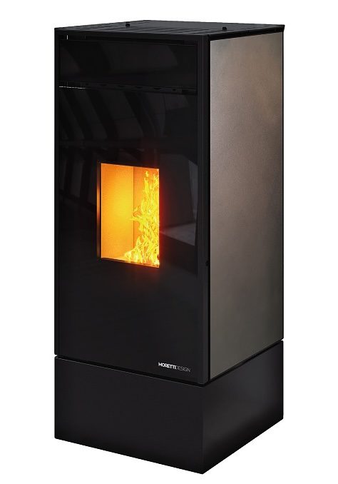 Moretti Design KUBIC 14 kW Leather Steel Αερόθερμη Σόμπα Pellet με Αεραγωγούς
