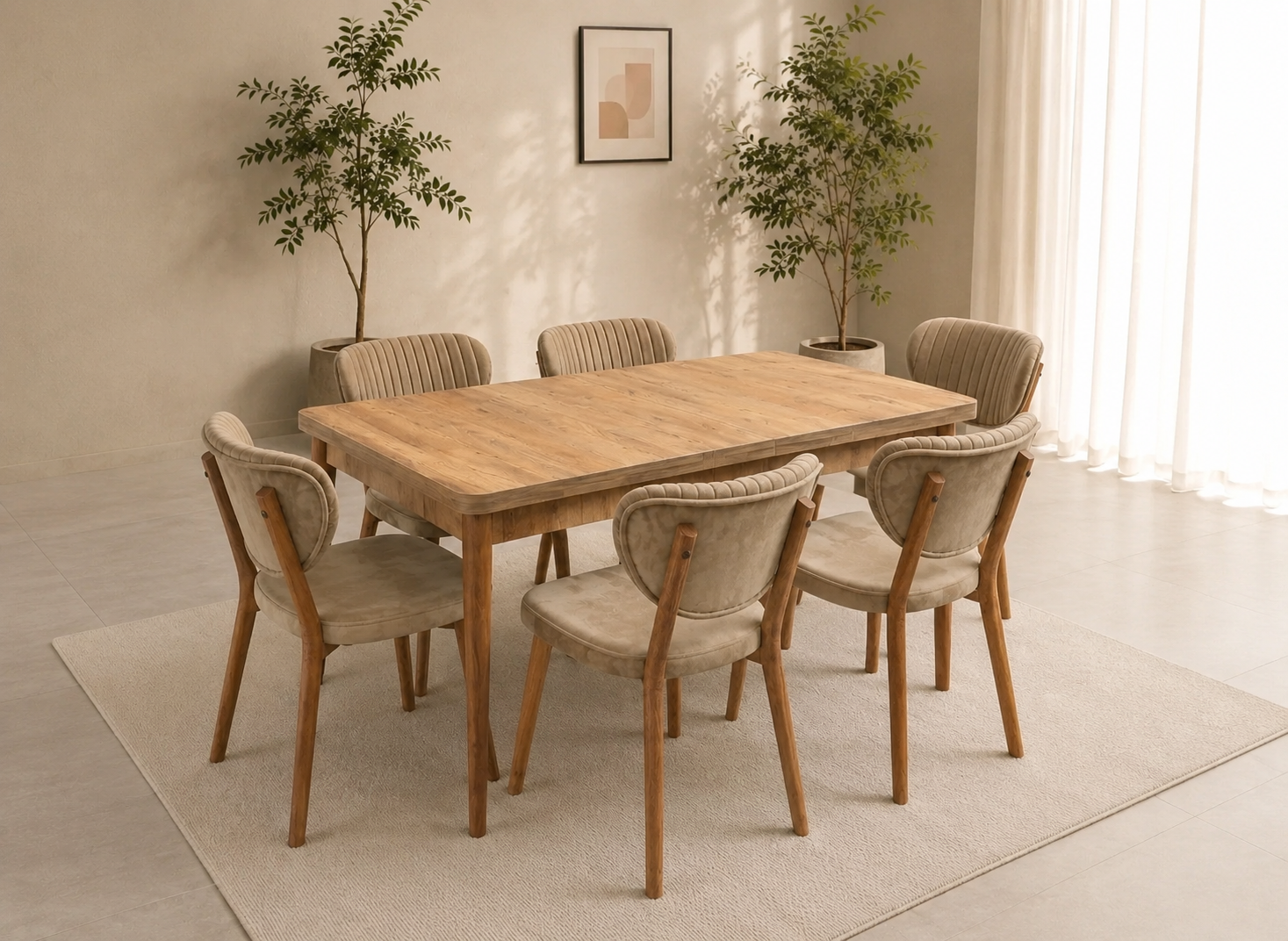 Σετ Τραπεζαρίας 7 τεμαχίων , Walnut , 132-170/80/73εκ., All4home