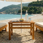 Τραπεζάκι παραλίας Summrine pakoworld μασίφ ξύλο οξιάς σε καρυδί χρώμα 60x40x45εκ