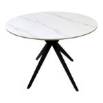 Τραπέζι Orbital pakoworld sintered stone λευκή ματ όψη μαρμάρου με μαύρο μεταλλικό πόδι Φ100x76εκ