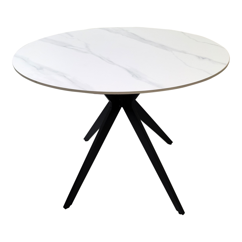 Τραπέζι Orbital pakoworld sintered stone λευκή ματ όψη μαρμάρου με μαύρο μεταλλικό πόδι Φ100x76εκ