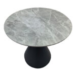 Τραπέζι Flenada pakoworld sintered stone σε γκρι όψη μαρμάρου με μαύρη μεταλλική βάση Φ80x76εκ